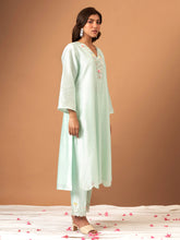 Mint Silk chanderi kurta with scalloped hem