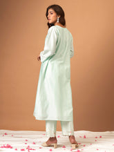 Mint Silk chanderi kurta with scalloped hem