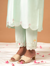 Mint Silk chanderi kurta with scalloped hem