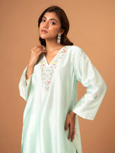 Mint Silk chanderi kurta with scalloped hem