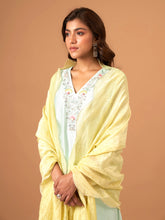 Mint Silk chanderi kurta with scalloped hem