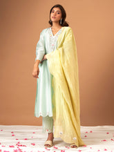 Mint Silk chanderi kurta with scalloped hem