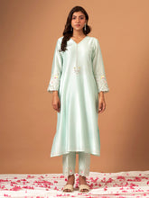 Mint Silk chanderi Palazzo with hand embroidery