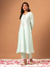 Mint Silk chanderi kurta with scallop sleeves