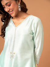 Mint Silk chanderi kurta with scallop sleeves