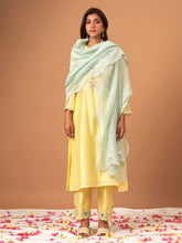 Yellow Silk chanderi kurta with scallop sleeves