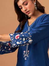 Blue Silk chanderi kurta with scallop sleeves