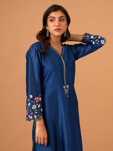 Blue Silk chanderi kurta with scallop sleeves