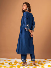 Blue Silk chanderi kurta with scallop sleeves