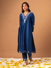 Blue Silk chanderi kurta with scalloped hem