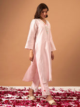 Pink Silk chanderi kurta with scalloped hem