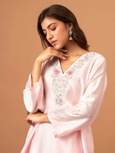 Pink Silk chanderi kurta with scalloped hem
