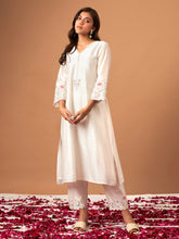 Off White Silk chanderi kurta with scallop sleeves