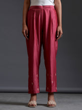 Burgundy Pink silk chanderi palazzo with embroidery