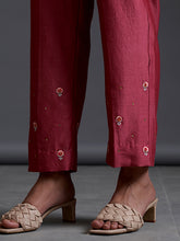 Burgundy Pink silk chanderi palazzo with embroidery