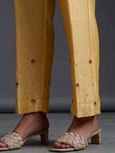 Yellow silk chanderi palazzo with embroidery
