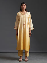 Yellow ombre hand embroidered silk chanderi kurta