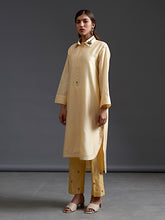 Yellow collared hand embroidered silk chanderi tunic kurta