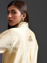 Yellow collared hand embroidered silk chanderi tunic kurta