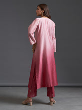 Pink ombre hand embroidered silk chanderi kurta