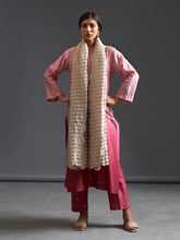 Pink ombre hand embroidered silk chanderi kurta