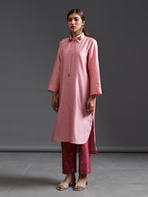 Pink collared hand embroidered silk chanderi tunic kurta