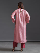 Pink collared hand embroidered silk chanderi tunic kurta