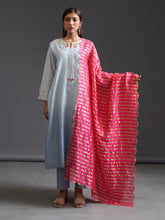 Blue ombre hand embroidered silk chanderi kurta