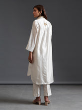 Off white collared hand embroidered silk chanderi tunic kurta