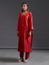 Maroon silk chanderi palazzo with embroidery