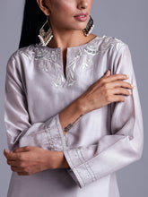 Light grey silk chanderi kurta with embroidery