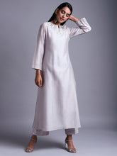 Light grey silk chanderi kurta with embroidery