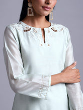 Pastel green silk chanderi kurta with embroidery