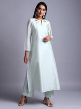 Pastel green silk chanderi kurta with embroidery