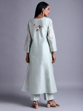 Pastel green silk chanderi kurta with embroidery