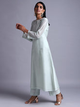 Pastel green silk chanderi kurta with embroidery