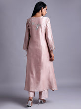 Old rose silk chanderi kurta with embroidery