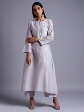 Light grey silk chanderi kurta with embroidery