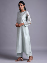 Pastel green silk chanderi kurta with embroidery