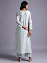 Pastel green silk chanderi kurta with embroidery