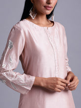 Old rose silk chanderi kurta with embroidery