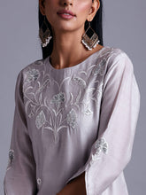 Light grey silk chanderi kurta with embroidery