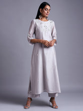 Light grey silk chanderi kurta with embroidery