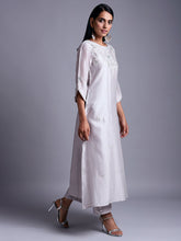 Light grey silk chanderi kurta with embroidery