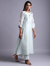 Pastel green silk chanderi kurta with embroidery
