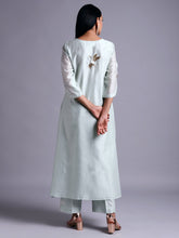 Pastel green silk chanderi kurta with embroidery