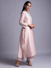 Old rose silk chanderi kurta with embroidery