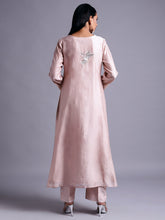 Old rose silk chanderi kurta with embroidery