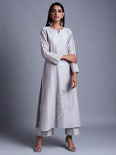 Light grey silk chanderi kurta with embroidery