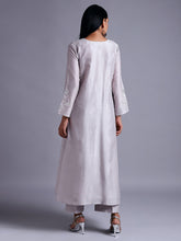 Light grey silk chanderi kurta with embroidery